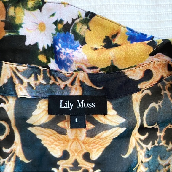 Lily MOSS  COLORFUL MULTIPATTERN MAXIMALIST SHEER LOOSE FIT TUNIC BLOUSE - Picture 3 of 6